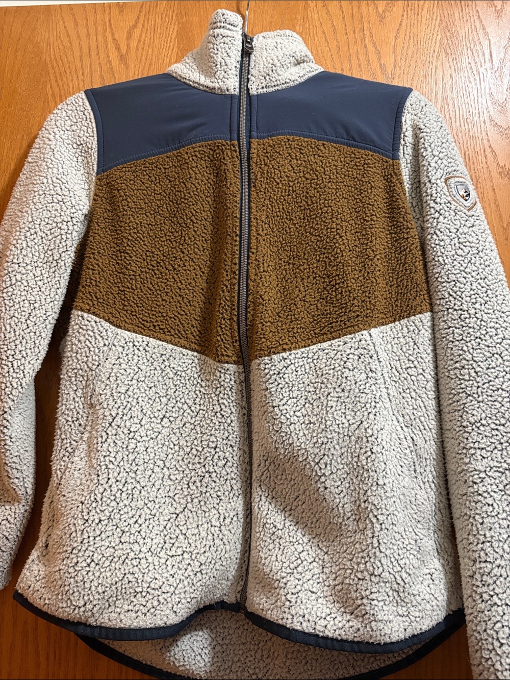 Kuhl Sherpa Fleece Jacket in Cream, Brown & Navy